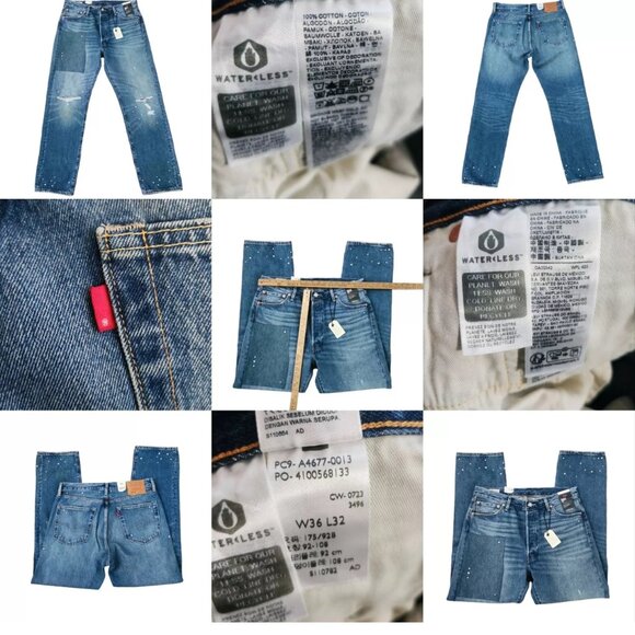 Levi's 501 "54 Original Fit Jeans Distressed & Studded Mens size 36x 32 NWT - Picture 7 of 10